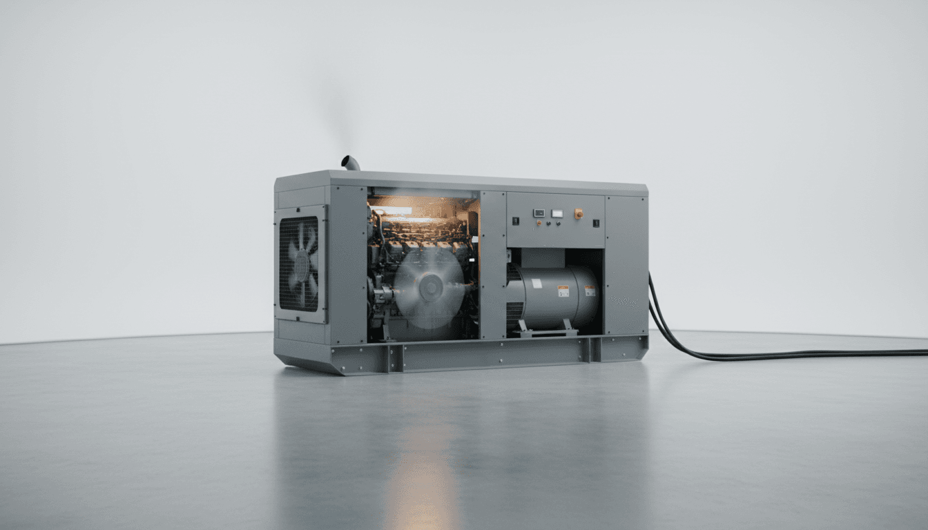 Generatori elettrici in funzione su sfondo semplice.