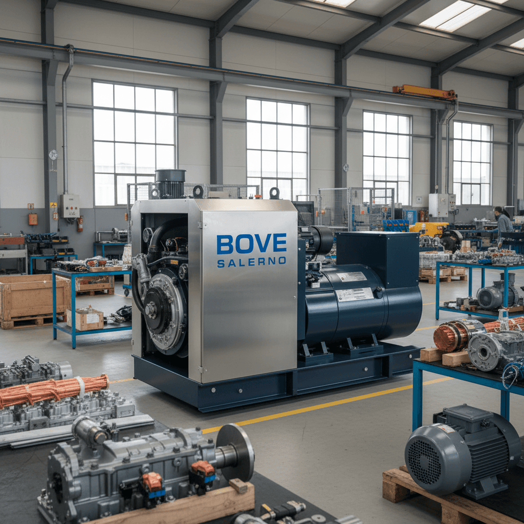 Generatore industriale Bove da 100-250 KVA in fase di assemblaggio presso la fabbrica di Salerno